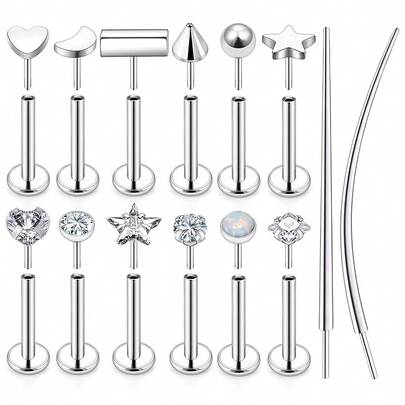 Jenxnjsjo Threadless Nose Lip Rings 20/18/16g Flat Back Cartilage Helix Tragus Conch Earrings Surgical Steel Medusa Monroe Labret Piercing Jewelry For Women Men{Inchsize_nameinch:Inch16g*5/16in-8mminch}