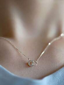 BALMORA 1 件 S925 纯银方晶锆石互锁环精致项链，优雅吊坠项链，适合女士 - 銀色 - 查看 4