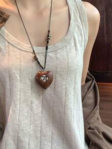 1 chiếc vòng cổ đính hạt họa tiết báo Retro Babe với mặt dây chuyền hình bầu dục đơn giản, phụ kiện dây xích dài - vàng hồng - Xem 5