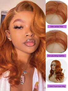 Orange Short Curly Wig 13x4 Curly Bob Wig Lace Front Wig Density Bob Wig For 14 Inch - Ginger - View 5