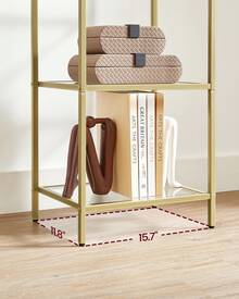 Bookcase, 5-Tier Bookshelf, Slim Shelving Unit For Bedroom, Bathroom, Home Office, Tempered Glass, Steel Frame - Gold - View 4
