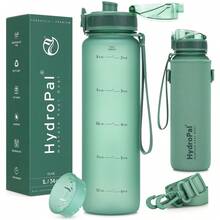 Unistar Water Bottle With Time Marker -Large 34 Oz Tritan Bottle & No Sweat Sleeve -Leak Proof Gym Sports Bottle With Fruit Infuser Strainer & Carrying Strap - Gift Package For Christmas - 深綠 - 查看 8
