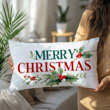 1 pièce Housse de coussin de bénédiction de Noël minimaliste, Joyeux Noël, imprimée sur un côté en velours pêche doux, 30*50cm/40*60cm, pour décoration de canapé moderne d'intérieur, décoration de fête, cadeau - Multicolore - Voir 6