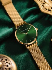 HANNAH MARTIN 1 件优雅女士石英表，3ATM 防水，玫瑰金不锈钢网状表带，日本石英机芯，36 毫米圆形表壳，永恒时尚女士手表，配有黑色礼品盒，适合送礼 - 女朋友和妈妈 - 綠色 - 查看 4