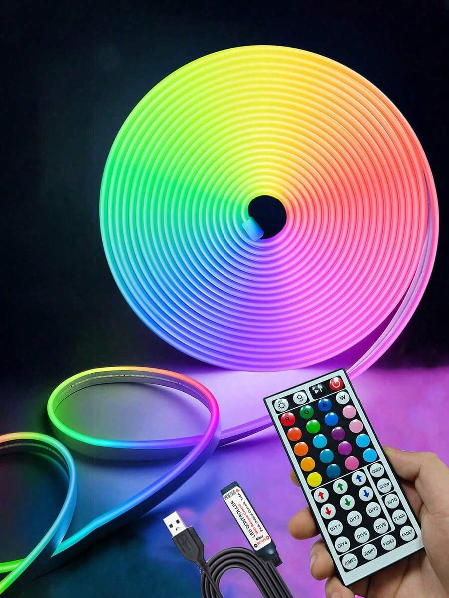 1条1米/2米/3米/4米/5米RGB LED霓虹灯带，遥控霓虹灯，氛围装饰LED灯带，节日派对装饰，家居装饰，电视背光，DIY霓虹灯，适用于电视背景、游戏设置、家居装饰、DIY项目、生日、电影、周年纪念、派对等场合