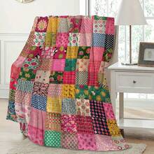 GEL HUT MUN 舒适拼接印花法兰绒毯 - 柔软、轻盈、保暖，适用于沙发、床、办公室和露营 | 四季皆宜 | 200-250克/平方米，可作毯子、披毯、秋季毯、抓绒毯等。这款披毯可作为节日礼物、生日礼物、圣诞礼物等。适合装饰床、沙发、客厅和卧室，方便携带。