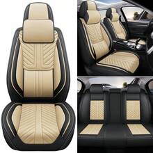 Nappa Leather 5 Seat Luxury Car Seat Covers Full Set Cushion Protector Fit Single Front Seats And Solid Bench 40/60 50/50 60/40 Split Bench Back Universal Fit For Most Cars 4 Season Use - 米色 - 查看 12