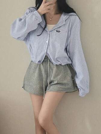 2025 Spring/Autumn Fashion Sweet Versatile Striped Button-Up Shirt