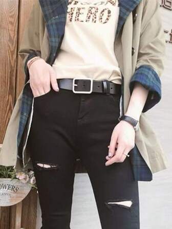 Vintage Leather Belt, Simple & Versatile, Real Leather, Student Style, Suitable For Jeans, Dresses, Casual Wear, All Seasons