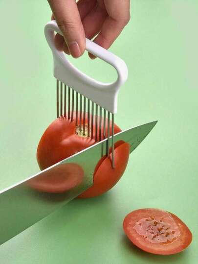 1pc Stainless Steel Onion Holder, Multifunctional Onion Fixator Slicer, Stainless Steel Multipurpose Kitchen Tool - Onion Slicer And Tenderizer, Suitable For Vegetables And Fruits, Fixed Cutting Holder, Ensures Kitchen Safety, Food Contact , No Electricity Required, Ergonomic Handle, Innovative Professional Kitchen Tool.