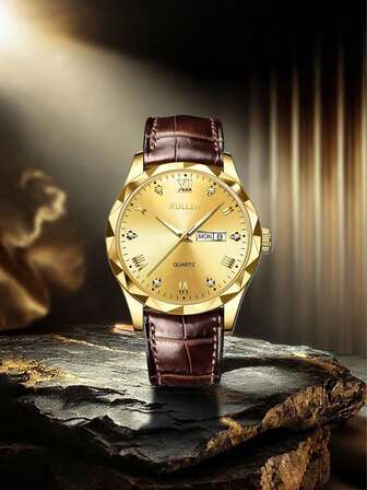 Fashionable Lightweight Luxury Business Style Quartz Watch For Teenagers And Young Girls, With Leather Strap, High-Definition Mirror Face, Dual Calendar, Week Display, Suitable For Sports, Perfect Birthday Or Holiday Gift For Girls