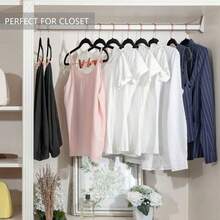 Premium All Black Velvet Pants Hangers With Adjustable Clips (Pack Of 20) Slim Skirt Hangers- Non Slip Felt Outfit Dress- Black Hooks,Space Saving Shirt Clothes -END - 黑色/玫瑰金 - 查看 7