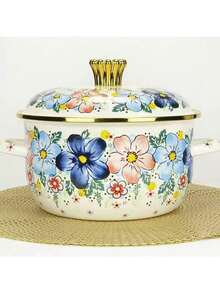 1个搪瓷陶瓷锅，双耳汤锅，带盖炖锅，不粘锅，适用于燃气灶和电磁炉，加厚搪瓷陶瓷汤锅，双耳搪瓷陶瓷锅，家用锅，烹饪锅，煎锅，面条锅