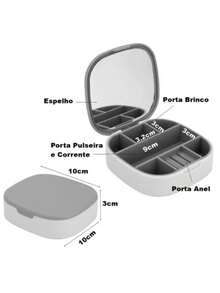 Portable Jewelry Box With Mirror And Necklace Ring Earring Organizer - XÁM VÀ TRẮNG - Xem 3