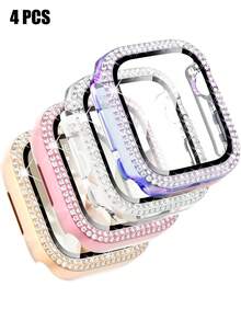 4pcs Shiny Crystal Diamond Protective Case With Screen Protector, Compatible With Series Ultra/SE/11/10/9/8/7/6/5/4, Fits 40/41/42/44/45/46/49mm Case, Shiny Protective Cover - Transparent + Pink + Rose Gold + Colorful - View 16
