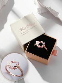 Gift Box Floral Wreath Cubic Zirconia Engagement Ring, Suitable For Wedding, Party Wear And Holiday Gifts - Rose Gold - View 7