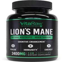 VitaRaw Organic Lions Mane Supplement Capsules 2400 Mg - Powerful Nootropic - Helps Maintain Memory, Energy, And Mental Clarity - Vegan Brain Booster Focus Pills - Real Lion'S Mane Supplement - White - View 1