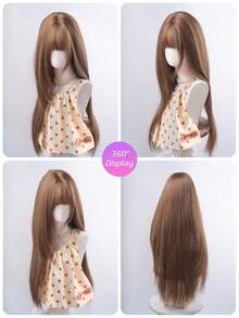 SHUDUO 1 Pezzo Parrucca dritta marrone in fibra sintetica resistente al calore, realizzata in fibre per uso quotidiano, parrucca naturale e realistica (Accessori non inclusi)