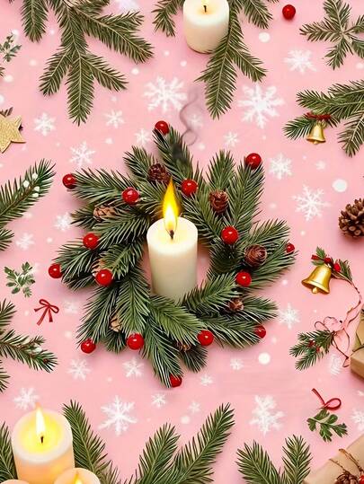 1pc/2pcs Christmas Ornaments Garland Decor Gift Artificial Pine Cones Needles Ribbon Bow Red Berry Candle Rings Home Decoration,Winter Xmas Candles Small Candlesticks Wreath For Wedding Accessories Engagement Party Birthday Living Room House Tabletop Decorations Fake Plant Leaves Candle Holder Holiday Gifts For Women Friend