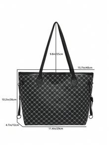Large Capacity Versatile Printed Tote Bag, Rivet Decor, Retro Floral Print, Spacious Shoulder Bag, Fashionable Daily Handbag - Black - View 5