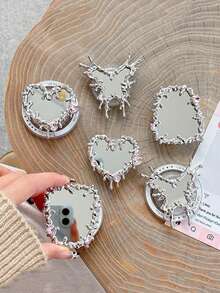 1 件心形和蝴蝶设计可折叠磁性手机支架和化妆镜女士适用 - 彩色 - 查看 1