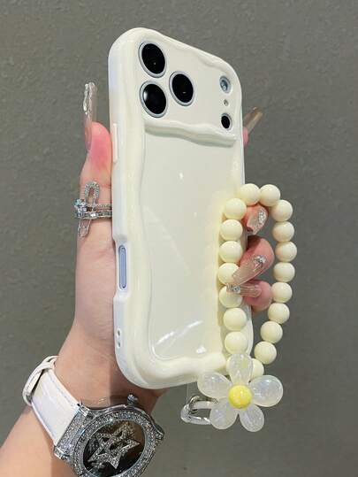 1个极简纯色防滑手机壳，可爱设计，兼容 16/15/14/13/12/11 Pro Max Plus/X/XS/XR，防摔TPU软壳手机保护套，最新款兼容 17/17 Air/17 Pro/17 Pro Max，纯色珠链