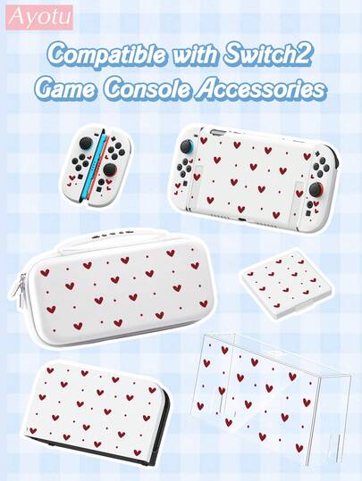 Estuche protector completo para Nintendo Switch - Diseño de corazones. El paquete incluye: estuche protector, bolsa de almacenamiento, carcasa base, funda antipolvo para la consola, protector para los Joy-Con. Regalo para el Día de San Valentín/Romance de otoño e invierno/Regalo de vuelta a clases/Regalo de Navidad