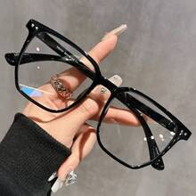 Rectangular Square Plain Glasses, Artistic Retro  Plain Glasses Frame, Unisex, Versatile Fashion Item - Black - View 1