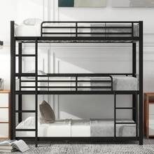 (=WX000520AAB) 90x200cm Metal Bed Frame, Bunk Bed, Iron Bed, Triple Bunk Bed For Children, Teenagers And Adults, Black - Black + Metal + 90cm*200cm - View 11