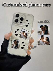 1pc Customized Transparent Heart-Shaped Anti-Fall Soft Phone Case, Compatible With IPhone 17 16 15 14 13 12 11 Pro Max 14 15 16 Plus 16e SE4, Galaxy S25 S24 S23 S22 Ultra Edge, OPPO