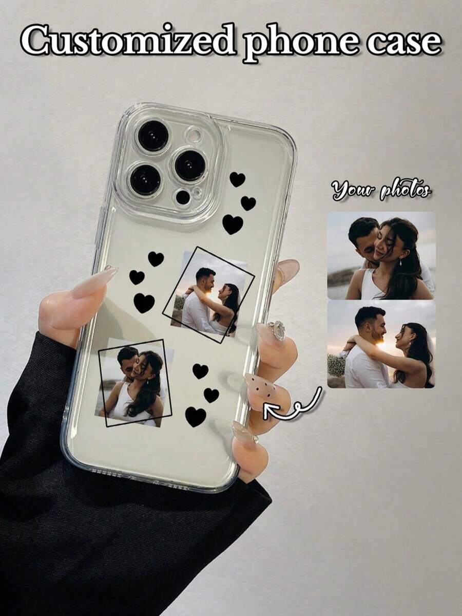 1pc Customized Transparent Heart-Shaped Anti-Fall Soft Phone Case, Compatible With IPhone 17 16 15 14 13 12 11 Pro Max 14 15 16 Plus 16e SE4, Galaxy S25 S24 S23 S22 Ultra Edge, OPPO