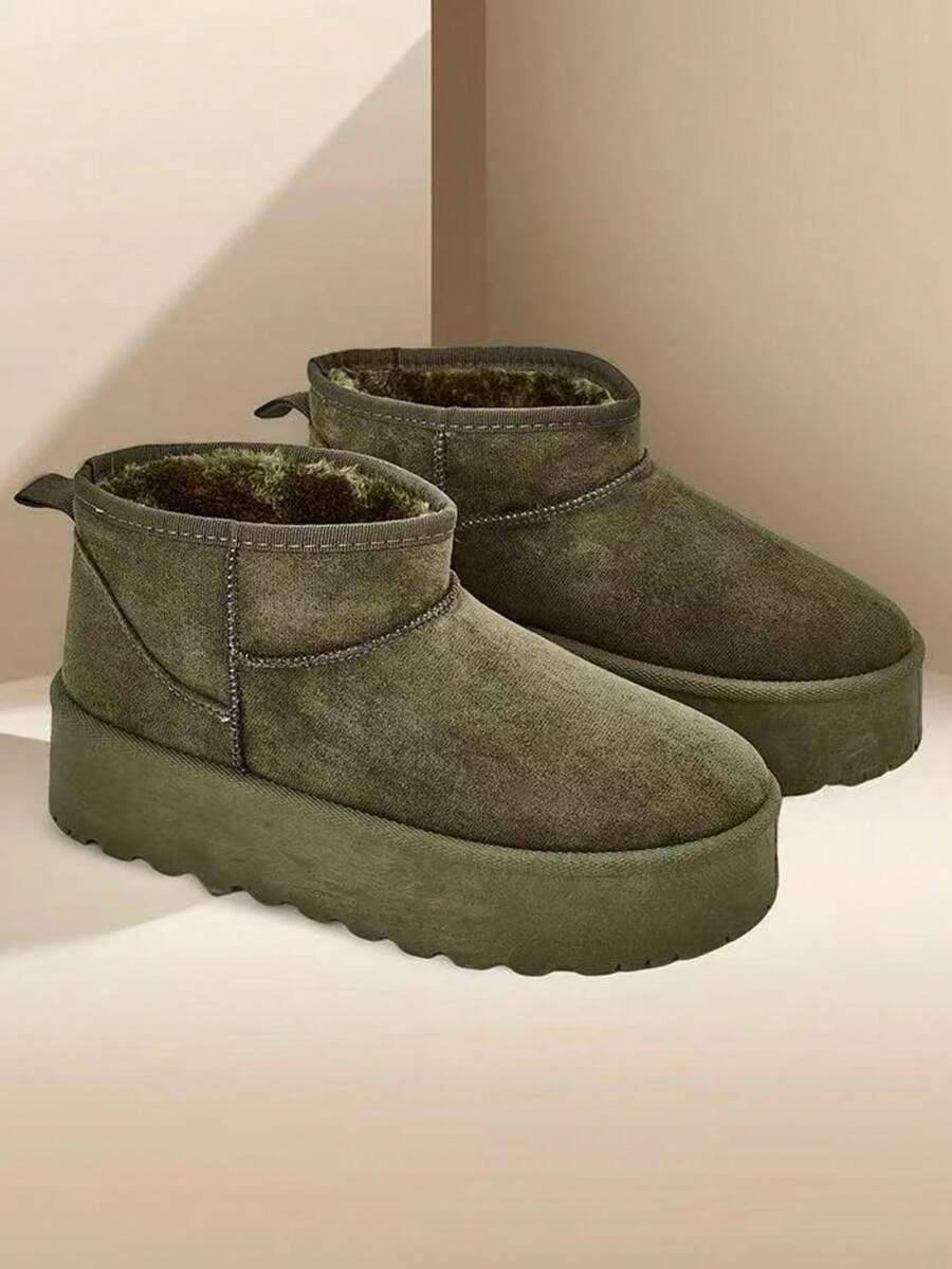 2024 Autumn/Winter New Women Snow Boots Slip-On Slippers, Thick Platform, Dual-Use Cotton Padded Shoes For Outdoor Wear - Army Green - View 1