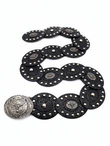 1pc Women's Bohemian Style Embossed PU Leather Belt, Hollow Out Decorative Millennium Embossed Waist Belt, Suitable For Jeans, Skirts - Multicolor - View 8