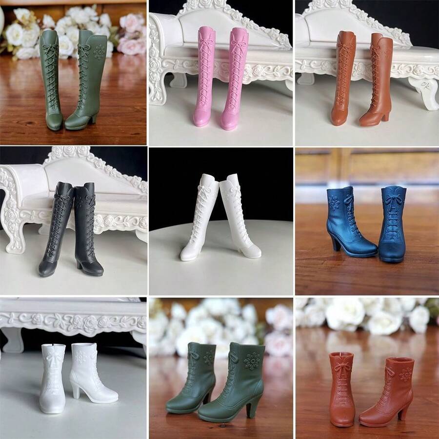 Giày búp bê thời trang 30cm Giày bốt nhựa cho búp bê nữ, vừa vặn với chiều dài bàn chân 2cm, giày cao gót, phụ kiện cho búp bê BJD 1/6, nhiều kiểu dáng, bốt dài đến đầu gối - Nhiều màu - Xem 1