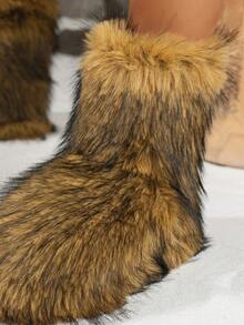 Women's Gradient Y2K Faux Fur Patchwork Snow Boots, Suitable For Outdoor, Indoor, Party, Holiday, Winter