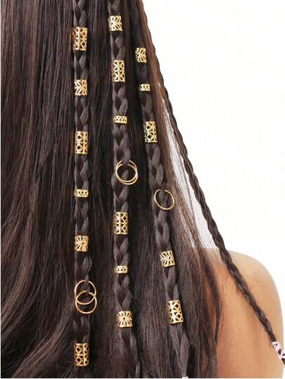 40pcs Gold Tone Hair Rings Set, Street Style, Party, Braids Hair Accessories, Fashion Hair Clips, Summer Braid Decor For Women, Hair Slide, Hair Barrettes, Hair Extension, Hair Piece, Head Accessories