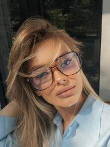 男女通用时尚个性化时尚中性双桥超轻飞行员透明镜片眼镜 - 無色 - 查看 2