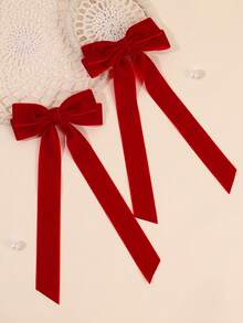 2 piezas Lazos para el cabello para niñas Elegantes Lazos lisos Pinzas de cocodrilo Pinzas para el cabello esponjosas Pasadores de otoño e invierno Pasadores de moda Diarios Pasadores para el cabello Lindos y dulces Accesorios para el cabello para adolescentes - Rojo - Ver 8