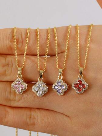 Women's Necklace - Fashionable High-End Fully Paved Cubic Zirconia Lucky Colorful Diamond Leaf Necklace, Ins Style Light Luxury Clavicle Chain, Versatile Design