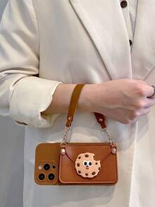 1 Stück Kartenhalter in Braun mit Handgelenkriemen & Umhängeband Handyhülle kompatibel mit iPhone 11 12 13 14 15 16 17 Serien