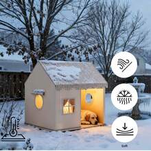 可拆卸、耐用、保暖的宠物狗/猫窝，室内外均可使用，半封闭式猫窝，适合秋冬季节，可水洗，柔软舒适，适合小型/中型/大型宠物，生日/圣诞礼物 - 卡其色 - 查看 4