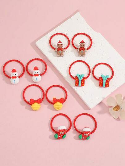 10 قطعة/مجموعة من أربطة الشعر الحلوة بشكل بابا نويل لعيد الميلاد، أربطة شعر مرنة وقوية، إكسسوارات شعر لعيد الميلاد للبنات