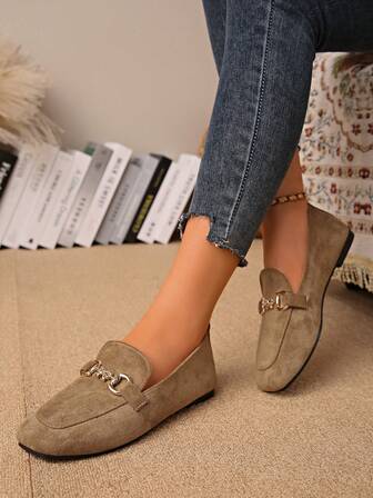 2025 Autumn Women's Square Toe Soft Bottom Slip-On Flat Shoes, Fashion Versatile Loafers, Retro American Style Casual Flats, Elegant Office Shoes In Black, Brown, Suede, Mary Jane Shoes For Outdoor, Formal Occasions, Breathable Patchwork Design Suitable For Casual, Beach, Party, Work, All Seasons