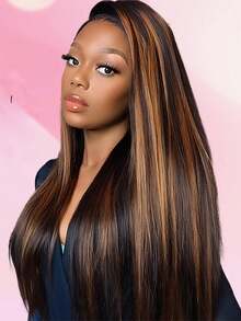 Eulisi P4/27 高光渐变色 5*5 蕾丝闭合假发 真人发 5x5 高清蕾丝闭合假发 女士真人发 已拔婴儿发 180 密度 5x5 直湿波浪蕾丝前假发 28 英寸 - 間色 - 查看 106