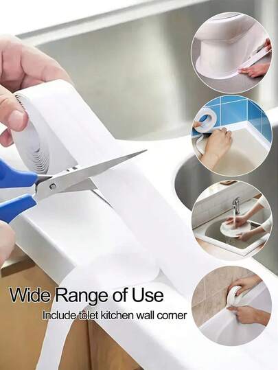 1 pieza Cinta selladora blanca - Autoadhesiva y resistente al agua, tira de sellado instantánea para baño, apta para baldosas de piso, papel tapiz, inodoros, bañeras, bordes de paredes de ducha, instalación rápida y fácil en minutos | Ideal para sellar grietas, prevenir fugas y mejorar la higiene del baño