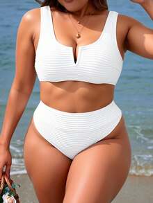 Swim Vcay Bộ bikini không dây trơn cỡ lớn đi biển mùa hè - trắng - Xem 3