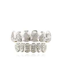 1 Set Personalized Playing Card Rhinestone Teeth Grillz, Fashionable Hip Hop Teeth Jewelry For Music Festivals