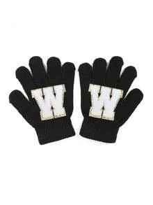 1 双儿童针织手套，带 26 个英文字母，男女通用保暖滑雪手套，Y2K 风格户外冬季手套，适合日常穿着和服装 - 黑色 - 查看 35