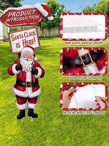 1pc Christmas Santa Claus Yard Sign, Outdoor Lawn Decoration, Plastic Material Sign, Santa Claus Element With "Santa Claus Is Coming!" Message, No Electricity Required, No Feathers, Christmas Holiday Theme Decoration, Outdoor Lawn Yard Decoration, Festival Party Decoration - Multicolor - View 2