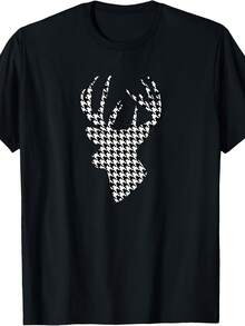 Deer Head Black White Houndstooth Design Hunting T-Shirt - Style 12 - View 1